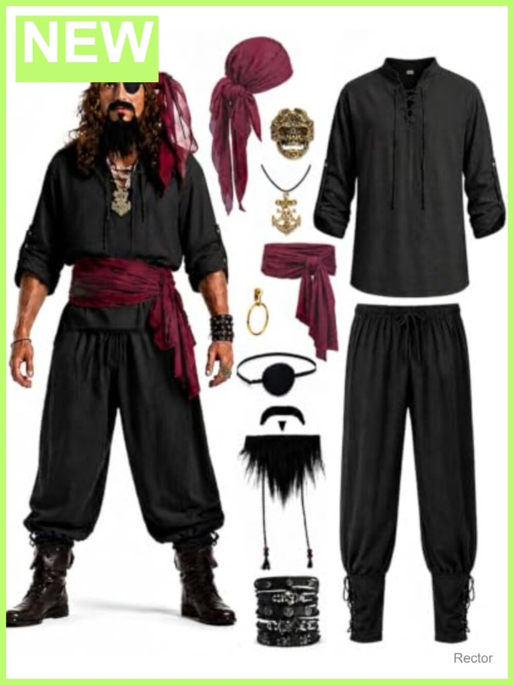 10PC Men's Pirate Costume Renaissance Medieval Viking Halloween Cosplay Set
